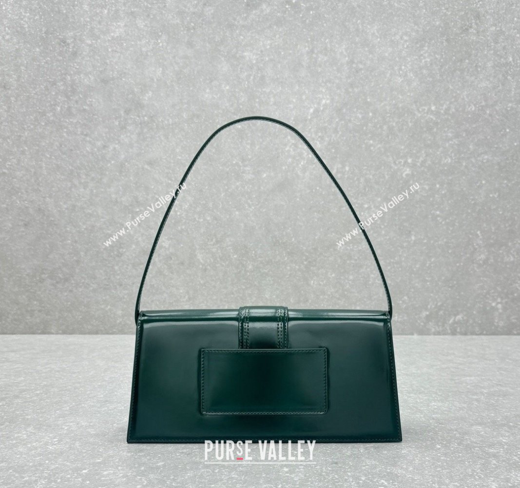 Jacquemus Le Bambino Long Envelope Medium Shoulder Bag in Shiny Leather Dark Green 2024 2036 (ningm-240921013)