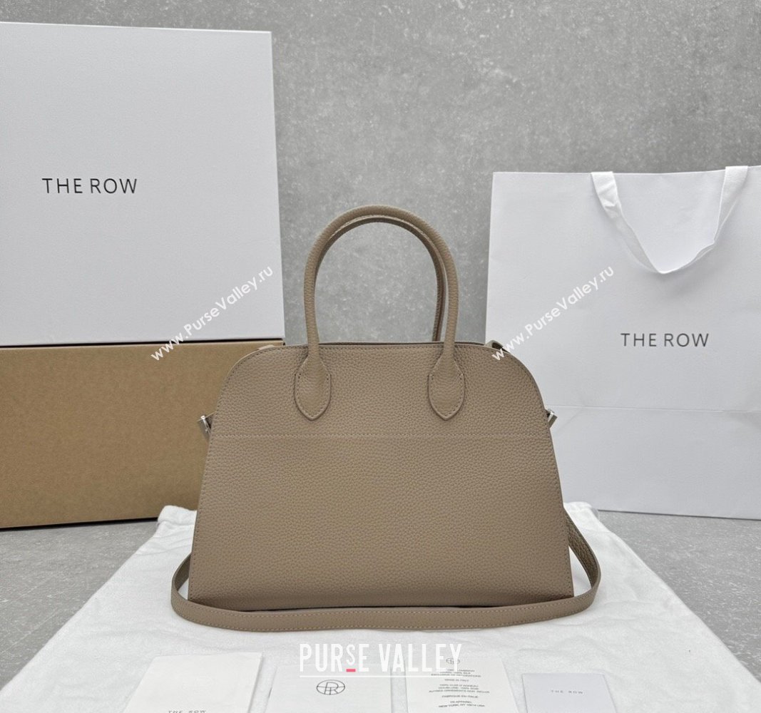 The Row Margaux 12 Tote Bag in Grained Leather Dusty Beige 2024 1833 (ningm-240921024)