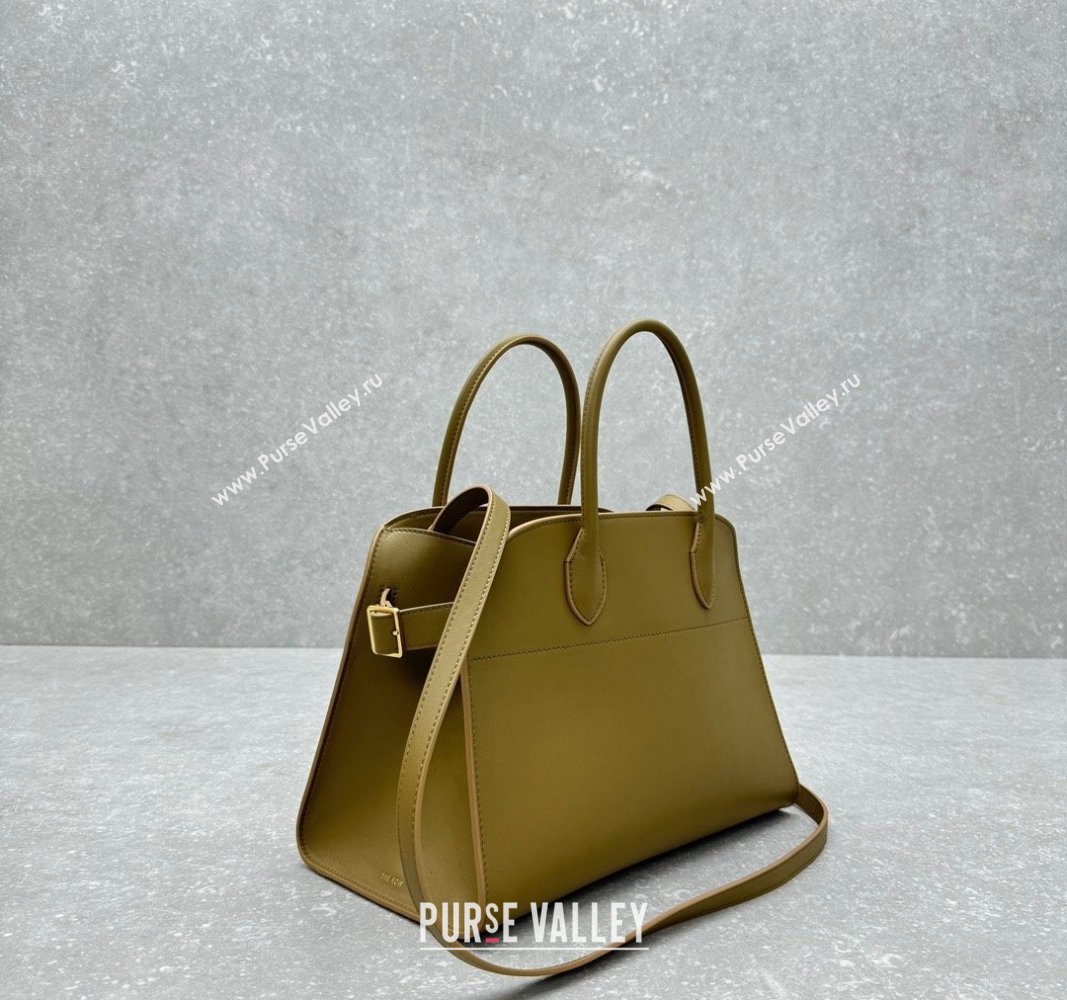 The Row Margaux 12 Tote Bag in Smooth Leather Olive Green 2024 1833 (ningm-240921022)