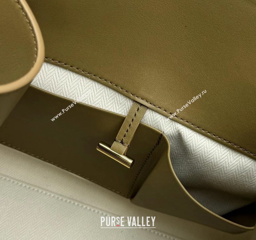 The Row Margaux 12 Tote Bag in Smooth Leather Olive Green 2024 1833 (ningm-240921022)