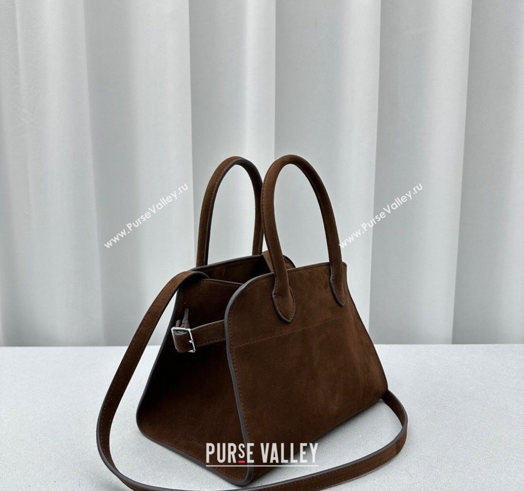 The Row Margaux 10 Small Tote Bag in Suede Dark Brown 2024 1831 (ningm-240921028)