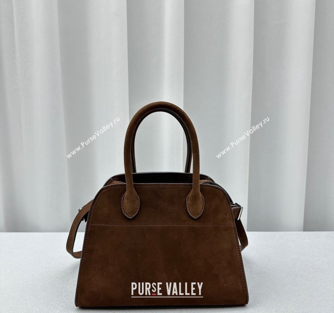 The Row Margaux 10 Small Tote Bag in Suede Dark Brown 2024 1831 (ningm-240921028)