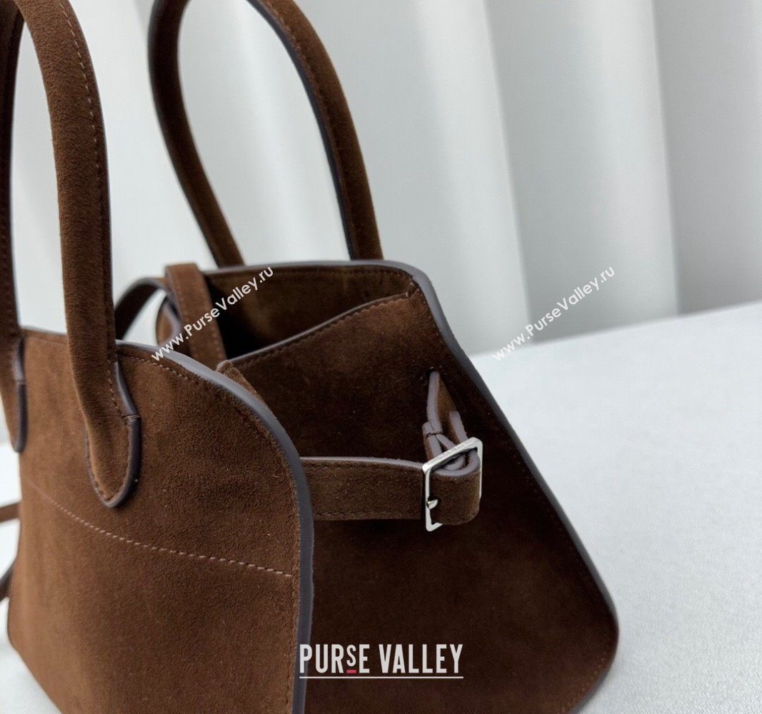 The Row Margaux 10 Small Tote Bag in Suede Dark Brown 2024 1831 (ningm-240921028)