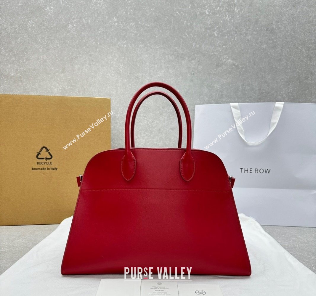 The Row Margaux 15 Medium Tote Bag in Smooth Leather Dark Red 2024 1831 (ningm-240921032)