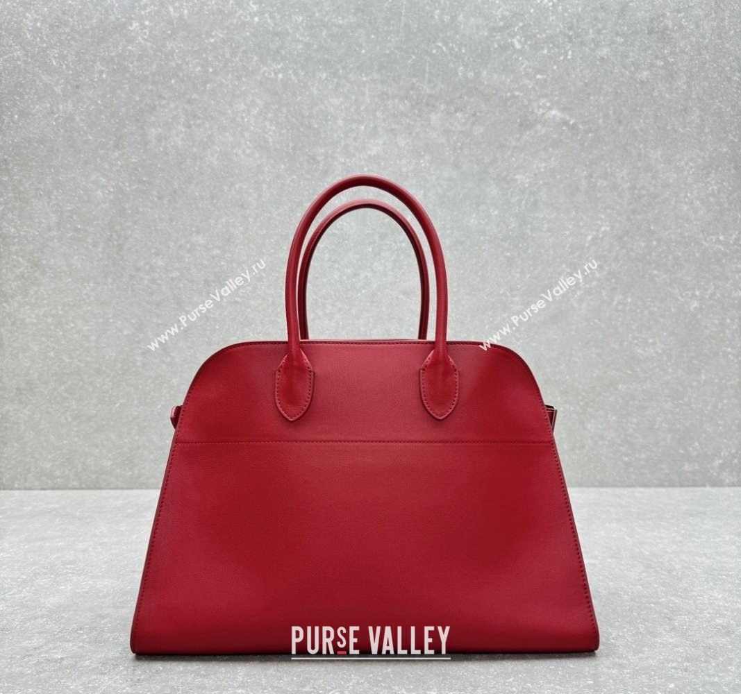 The Row Margaux 15 Medium Tote Bag in Smooth Leather Dark Red 2024 1831 (ningm-240921032)