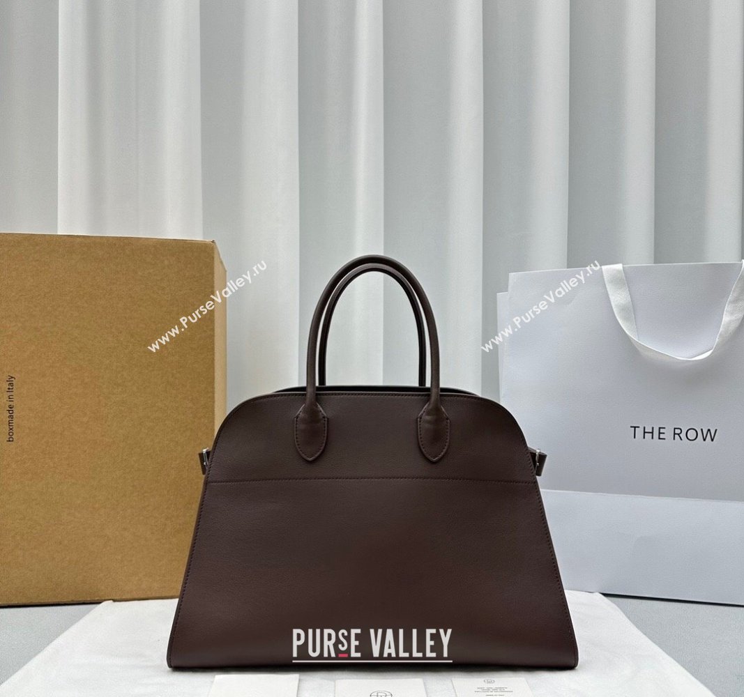 The Row Margaux 15 Medium Tote Bag in Smooth Leather Chocolate Brown 2024 1831 (ningm-240921033)