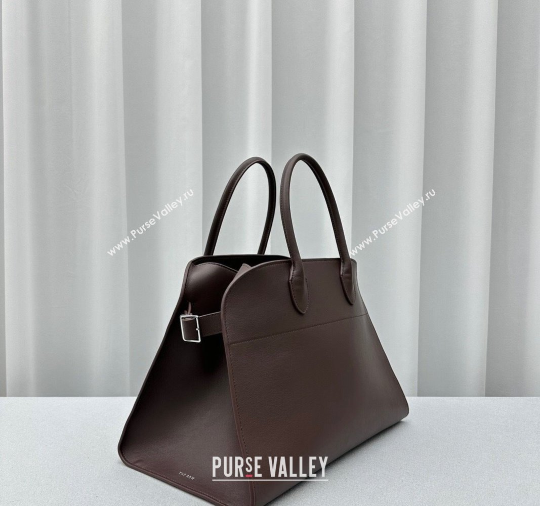 The Row Margaux 15 Medium Tote Bag in Smooth Leather Chocolate Brown 2024 1831 (ningm-240921033)