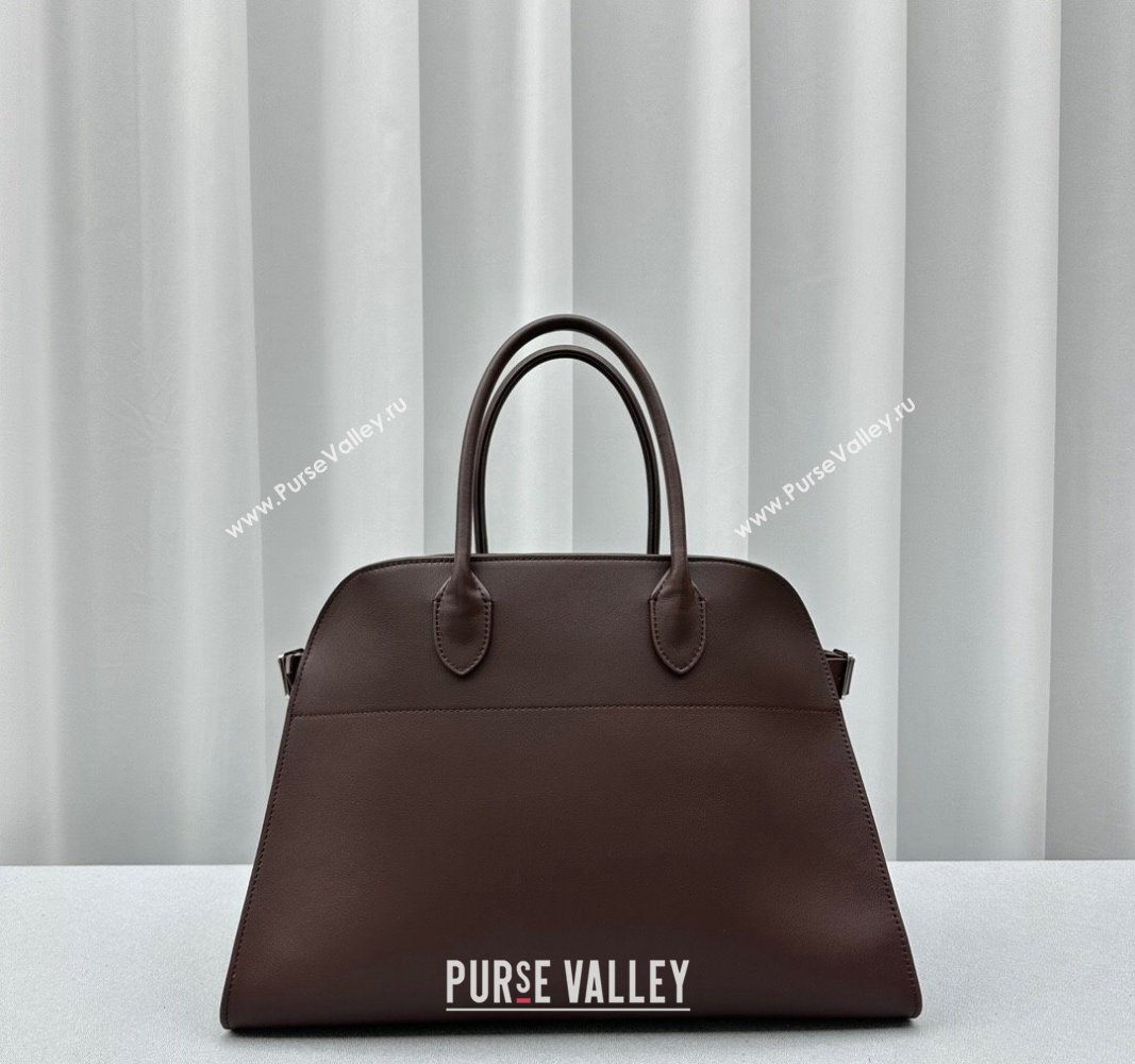 The Row Margaux 15 Medium Tote Bag in Smooth Leather Chocolate Brown 2024 1831 (ningm-240921033)