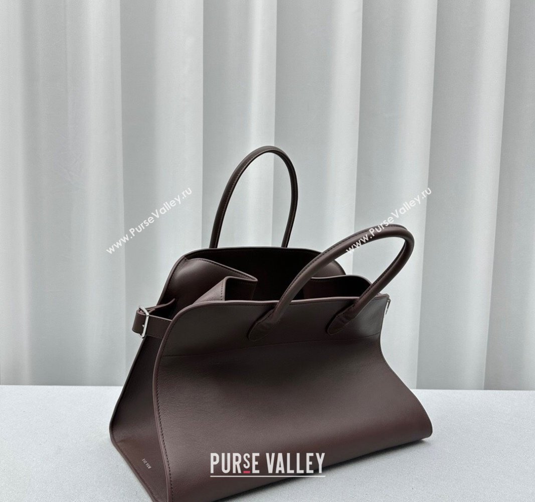 The Row Margaux 15 Medium Tote Bag in Smooth Leather Chocolate Brown 2024 1831 (ningm-240921033)