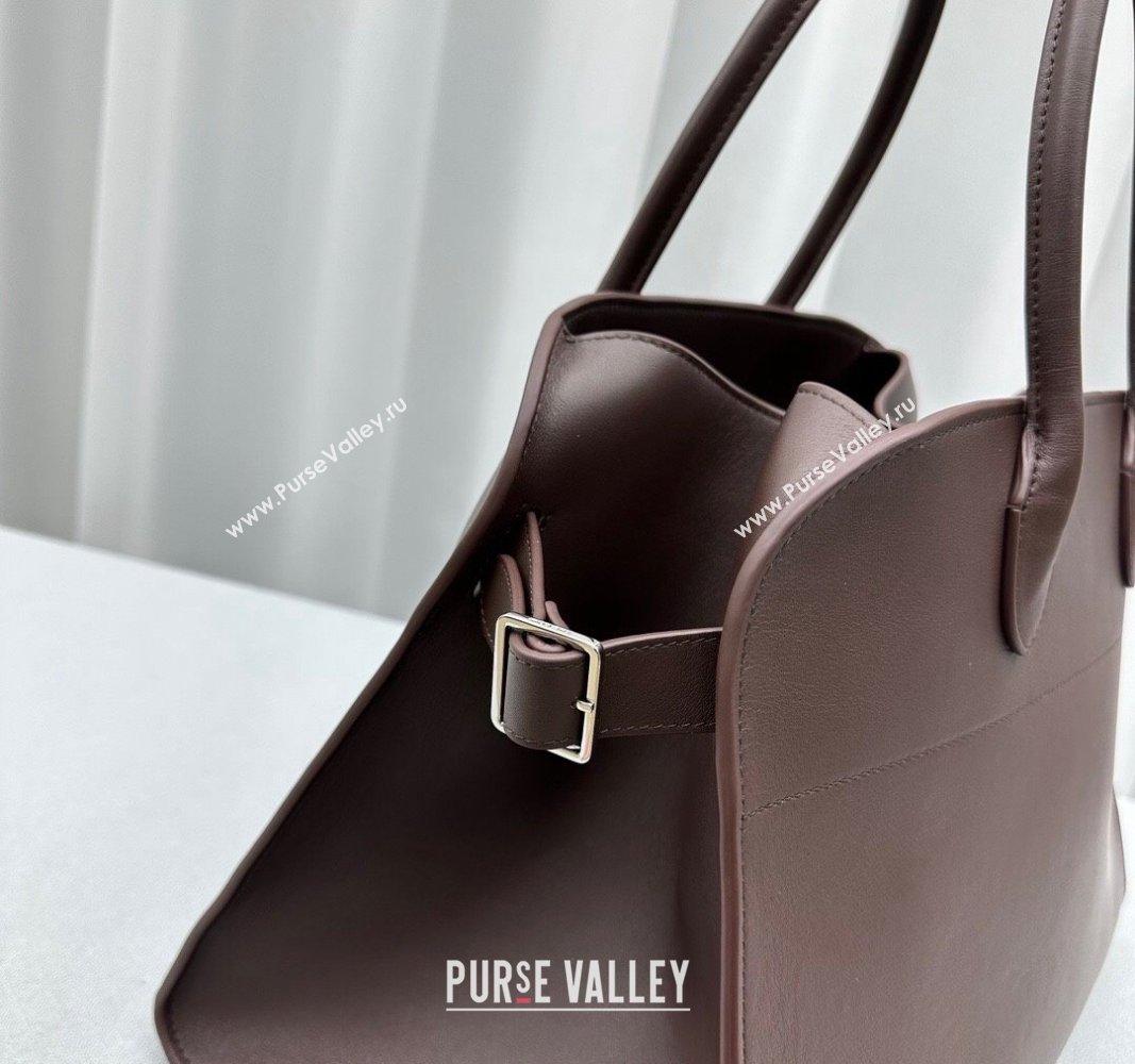 The Row Margaux 15 Medium Tote Bag in Smooth Leather Chocolate Brown 2024 1831 (ningm-240921033)