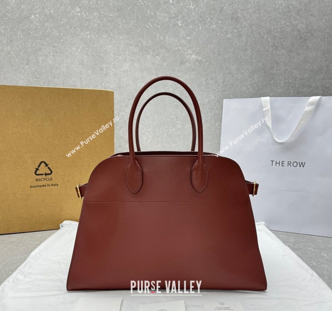 The Row Margaux 15 Medium Tote Bag in Smooth Leather Brick Red 2024 1831 (ningm-240921034)