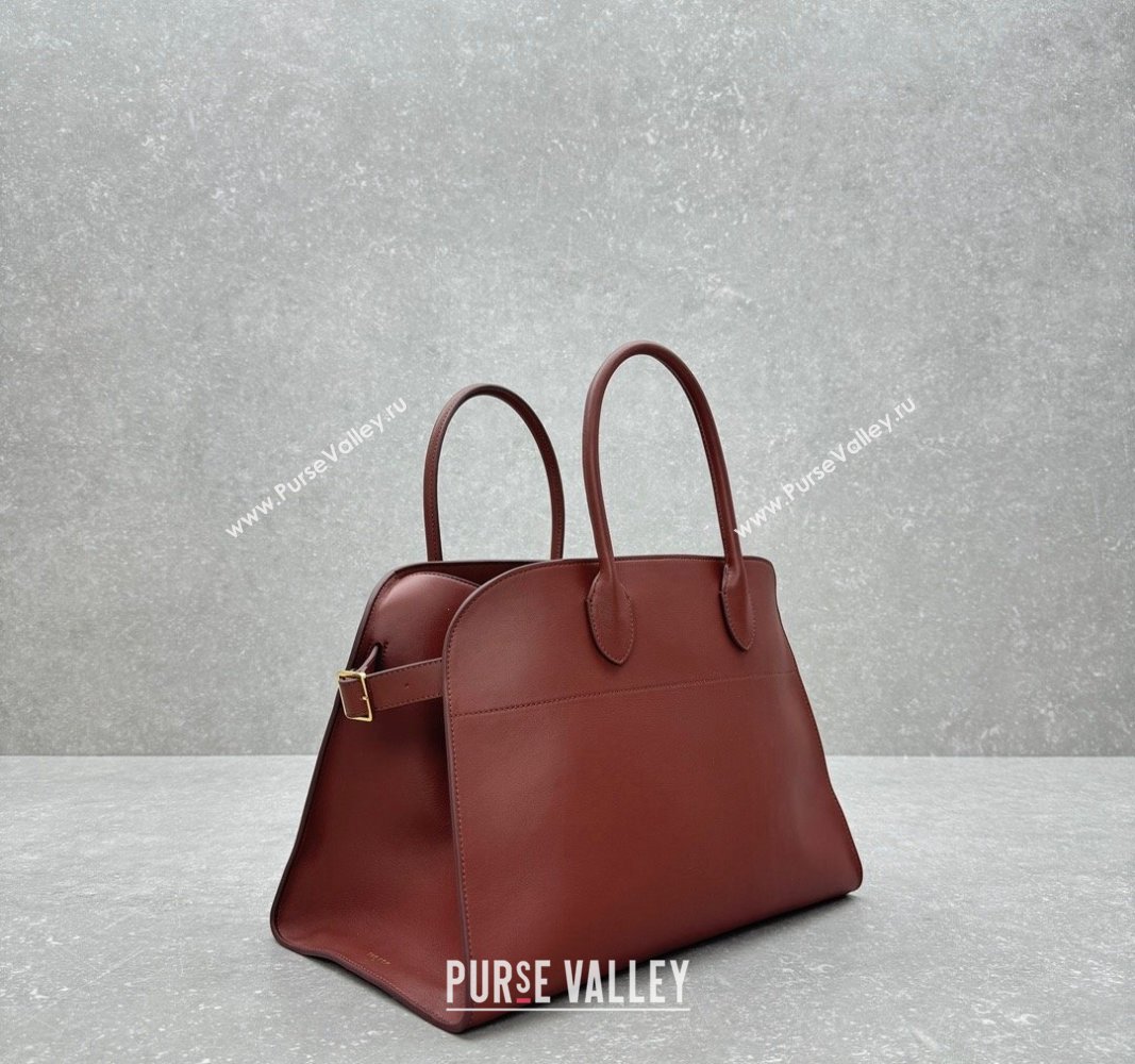 The Row Margaux 15 Medium Tote Bag in Smooth Leather Brick Red 2024 1831 (ningm-240921034)