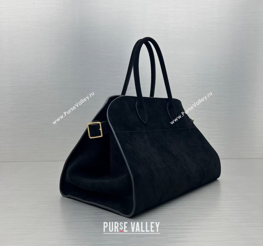 The Row Margaux 15 Medium Tote Bag in Suede Black 2024 1831 (ningm-240921037)