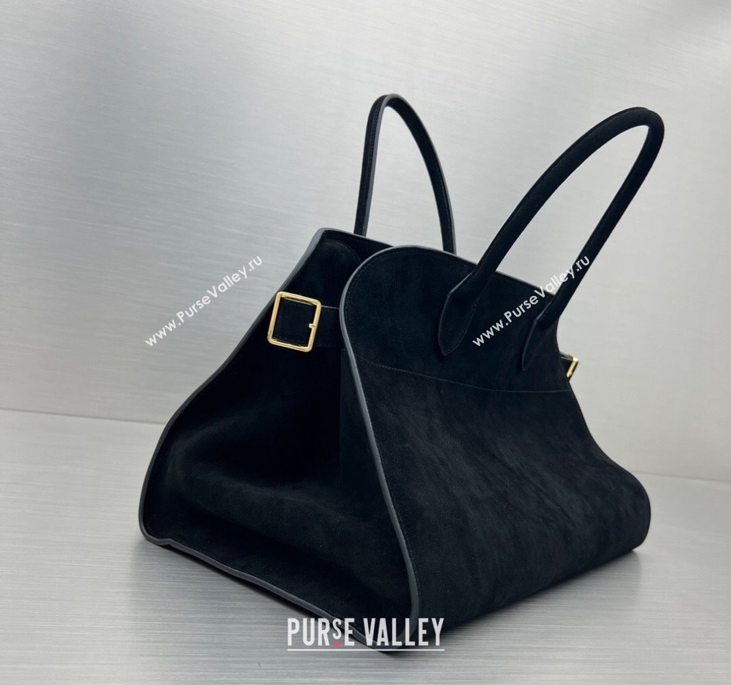 The Row Margaux 15 Medium Tote Bag in Suede Black 2024 1831 (ningm-240921037)