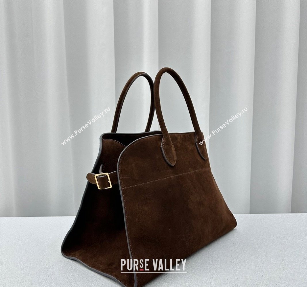 The Row Margaux 15 Medium Tote Bag in Suede Dark Brown 2024 1831 (ningm-240921038)