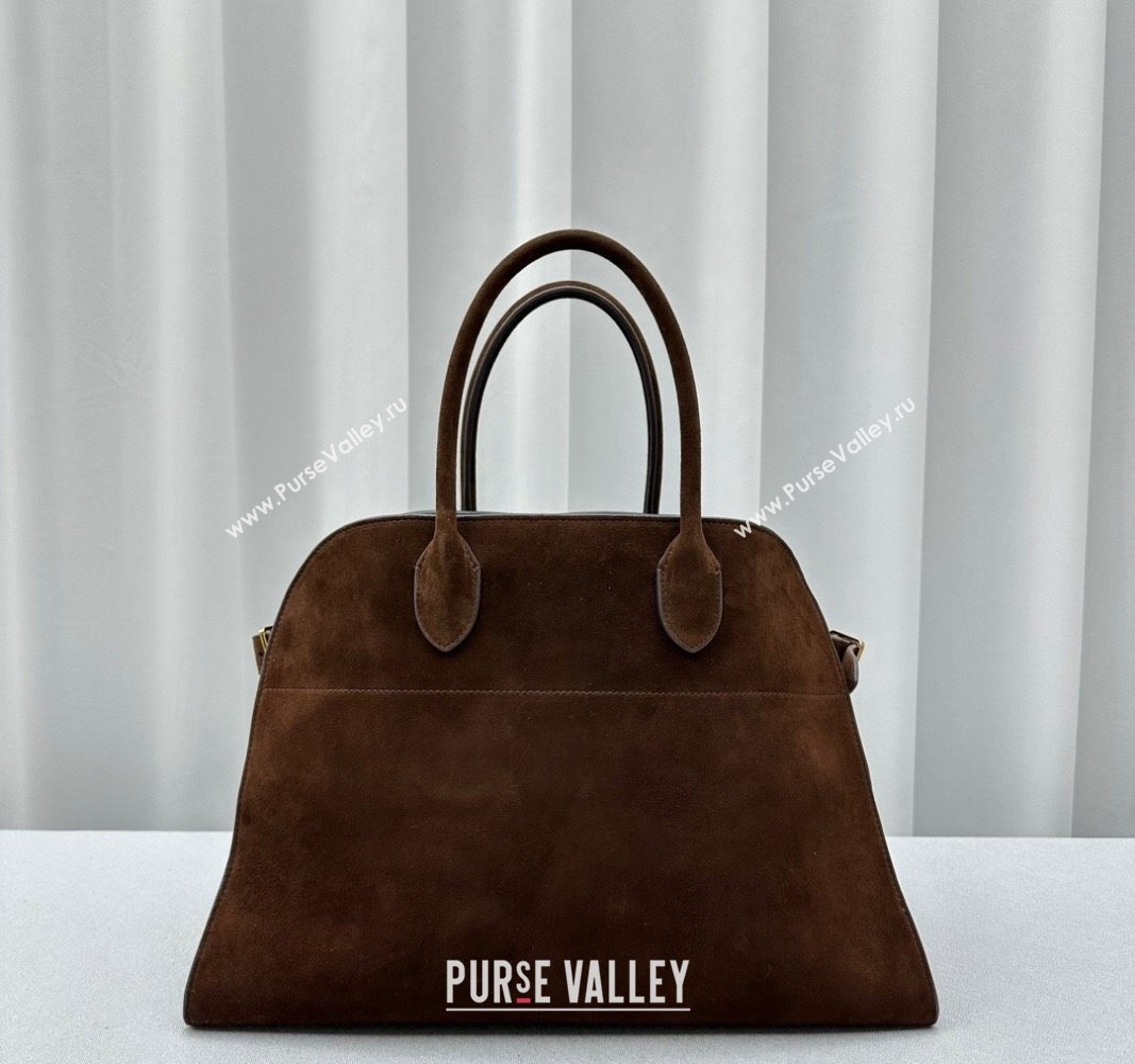 The Row Margaux 15 Medium Tote Bag in Suede Dark Brown 2024 1831 (ningm-240921038)