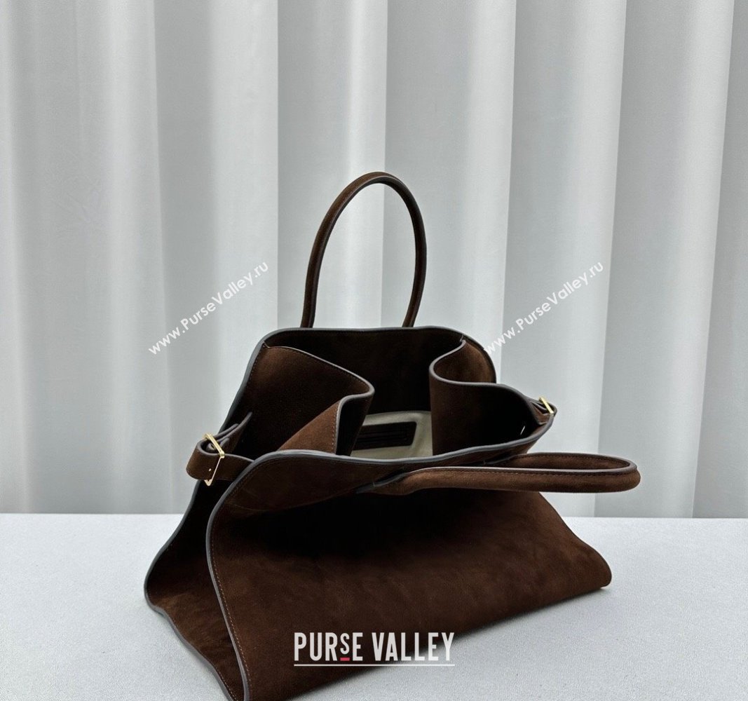 The Row Margaux 15 Medium Tote Bag in Suede Dark Brown 2024 1831 (ningm-240921038)