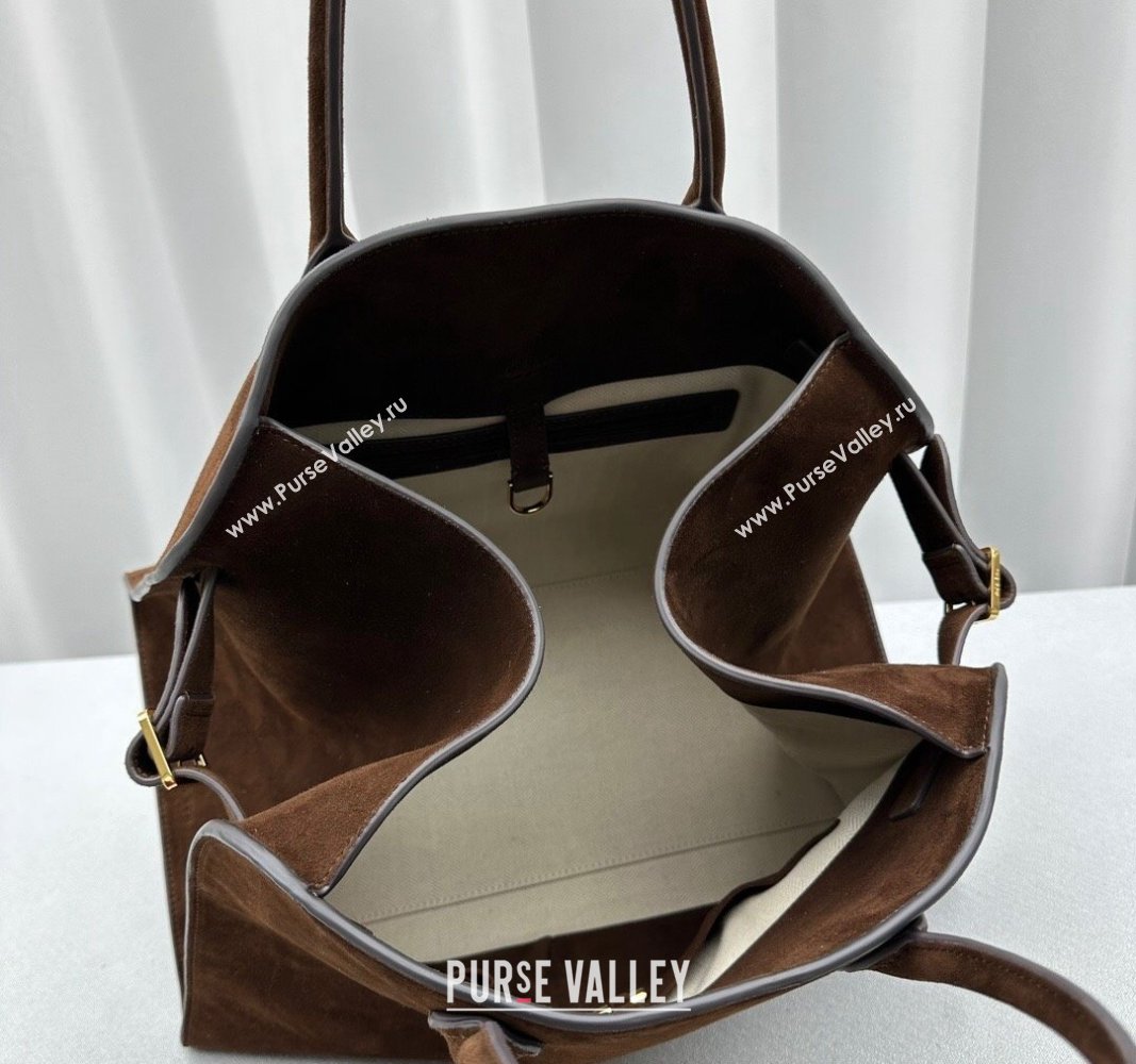 The Row Margaux 15 Medium Tote Bag in Suede Dark Brown 2024 1831 (ningm-240921038)