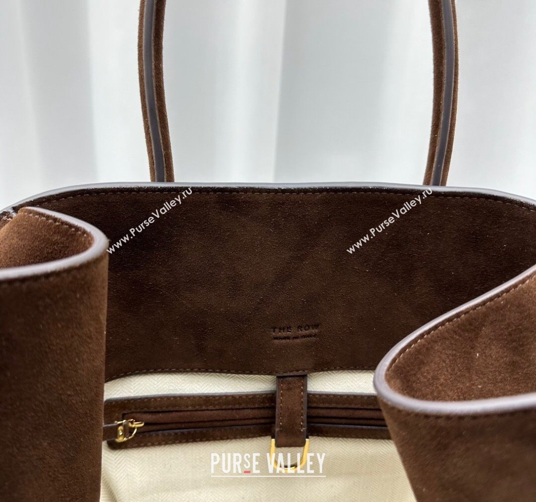 The Row Margaux 15 Medium Tote Bag in Suede Dark Brown 2024 1831 (ningm-240921038)