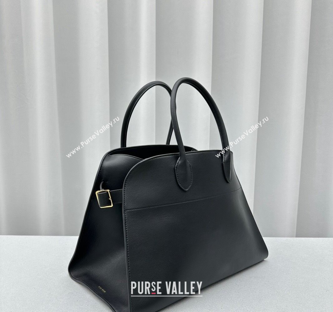 The Row Margaux 15 Medium Tote Bag in Calf Leather Black 2024 1831 (ningm-240921039)