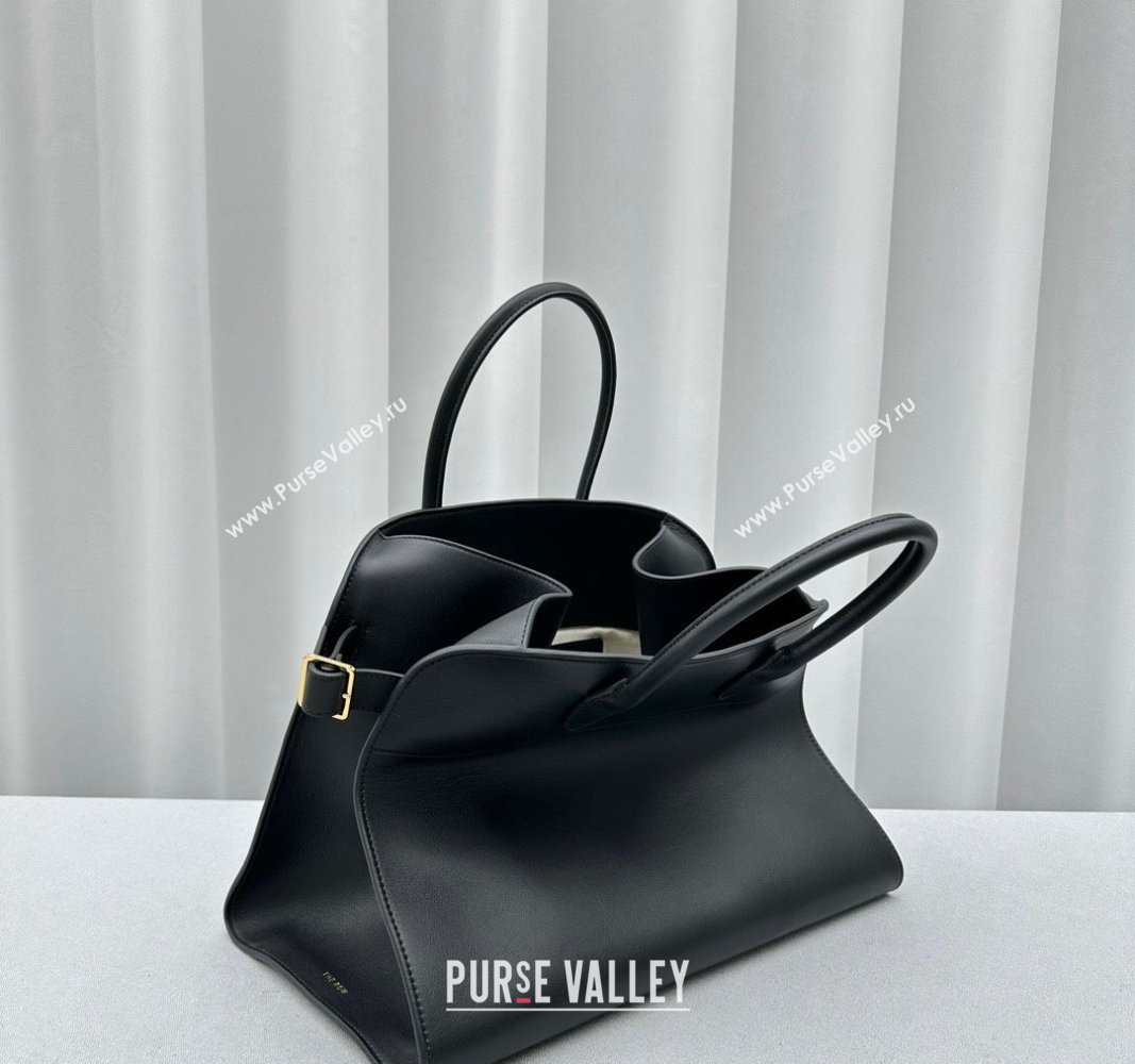 The Row Margaux 15 Medium Tote Bag in Calf Leather Black 2024 1831 (ningm-240921039)