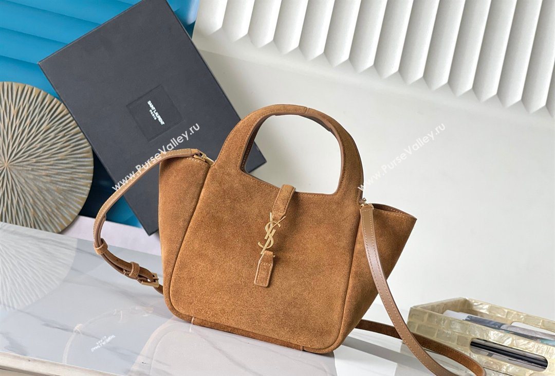 Saint Laurent LE 5 À 7 Baby Bea Tote Bag in Suede Caramel Cognac 2026 872469 (MHUI-260408082)