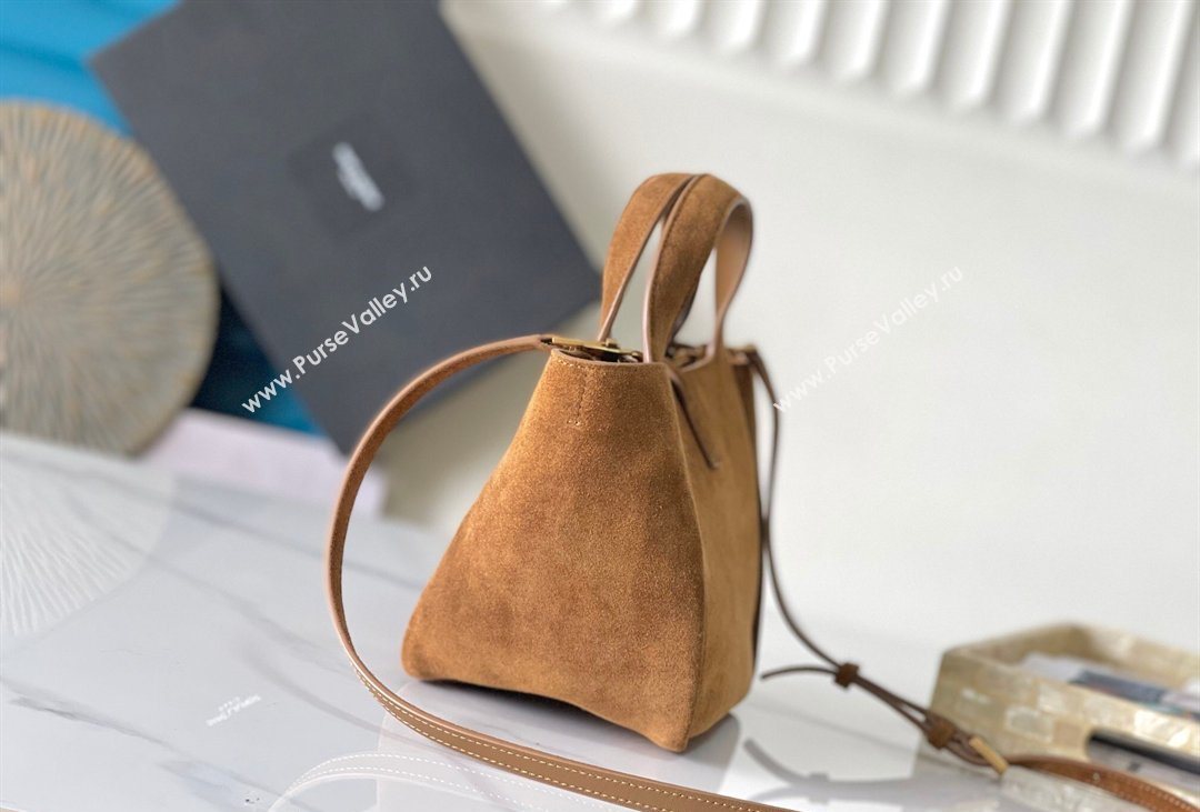 Saint Laurent LE 5 À 7 Baby Bea Tote Bag in Suede Caramel Cognac 2026 872469 (MHUI-260408082)