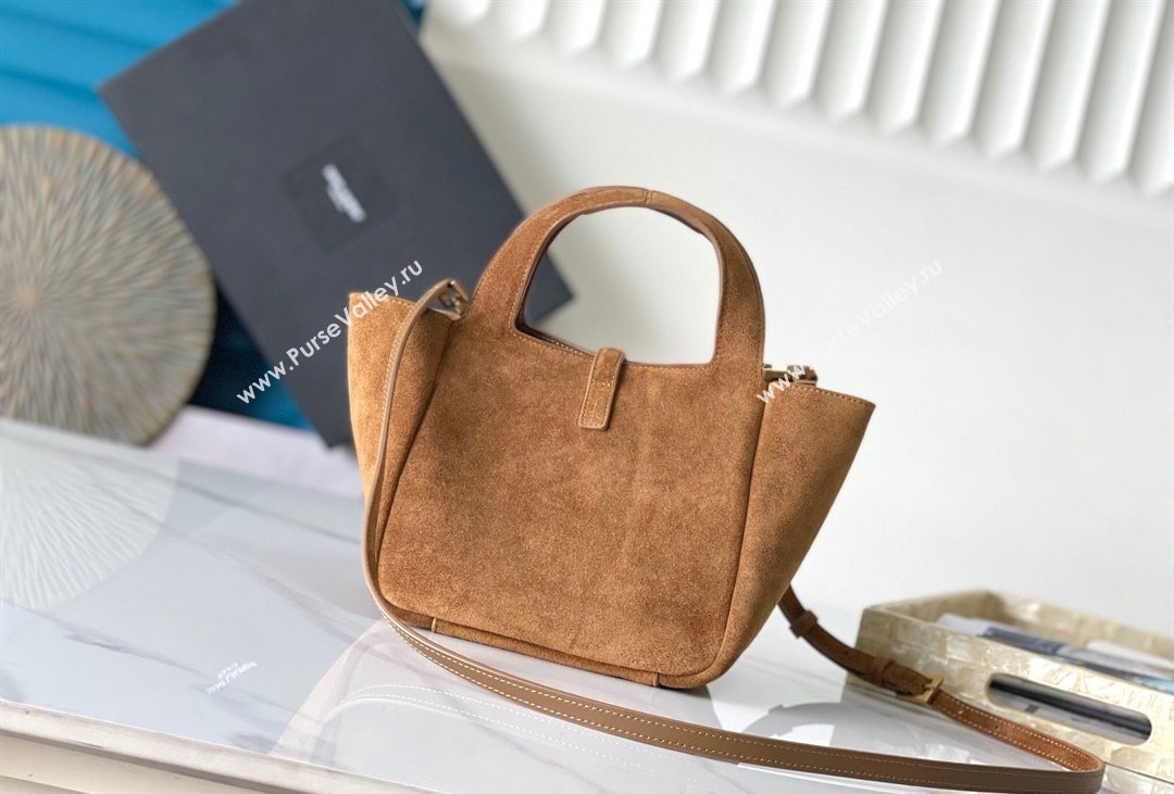 Saint Laurent LE 5 À 7 Baby Bea Tote Bag in Suede Caramel Cognac 2026 872469 (MHUI-260408082)