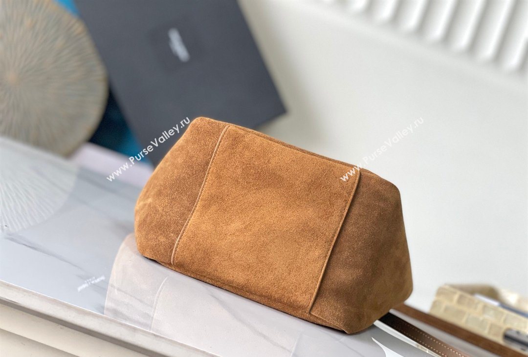 Saint Laurent LE 5 À 7 Baby Bea Tote Bag in Suede Caramel Cognac 2026 872469 (MHUI-260408082)