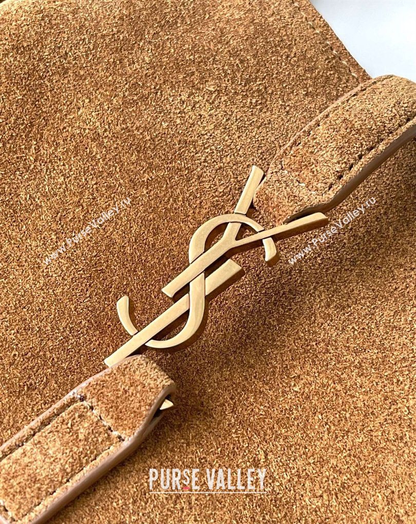 Saint Laurent LE 5 À 7 Baby Bea Tote Bag in Suede Caramel Cognac 2026 872469 (MHUI-260408082)
