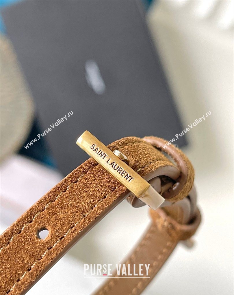 Saint Laurent LE 5 À 7 Baby Bea Tote Bag in Suede Caramel Cognac 2026 872469 (MHUI-260408082)