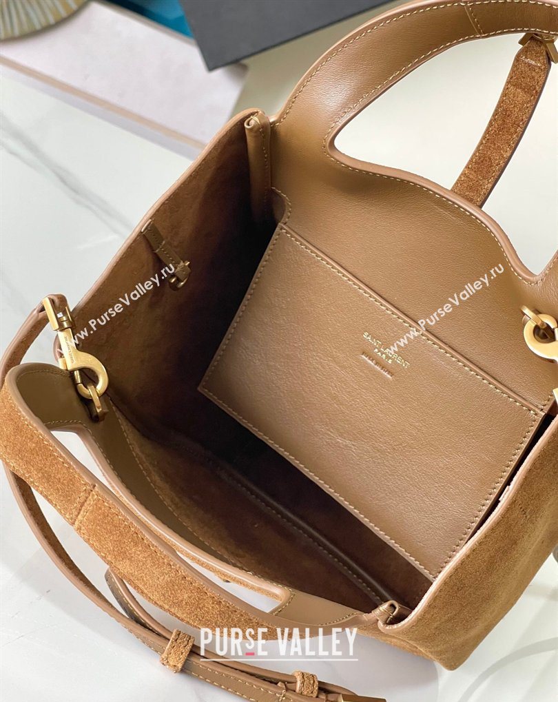 Saint Laurent LE 5 À 7 Baby Bea Tote Bag in Suede Caramel Cognac 2026 872469 (MHUI-260408082)