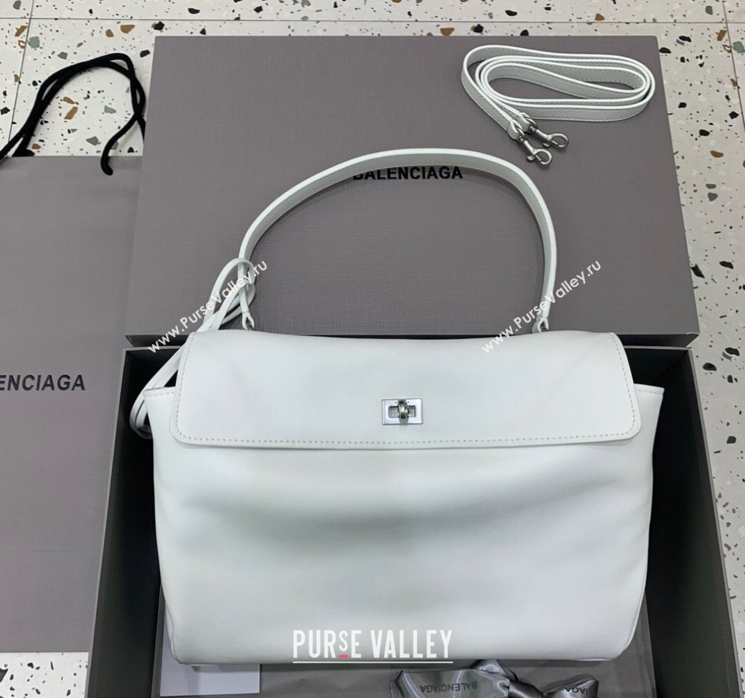 Balenciaga Rodeo Medium Handbag in white smooth calfskin - aged-silver hardware 2024 78972 (JM-240527021)