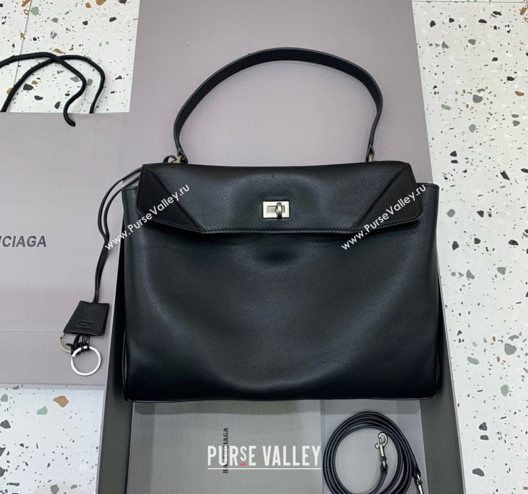 Balenciaga Rodeo Medium Handbag in black smooth calfskin - aged-silver hardware 2024 78972 (JM-240527027)