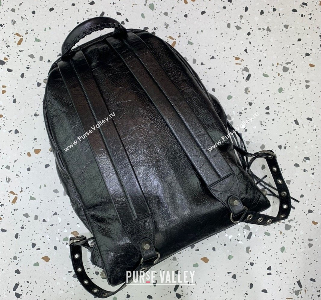 Balenciaga Le Cagole Backpack Bag in black calfskin - aged-silver hardware with Print 2024 (JM-240527028)