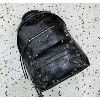 Balenciaga Le Cagole Backpack Bag in black calfskin leather - aged-silver hardware 2024 (JM-240527029)