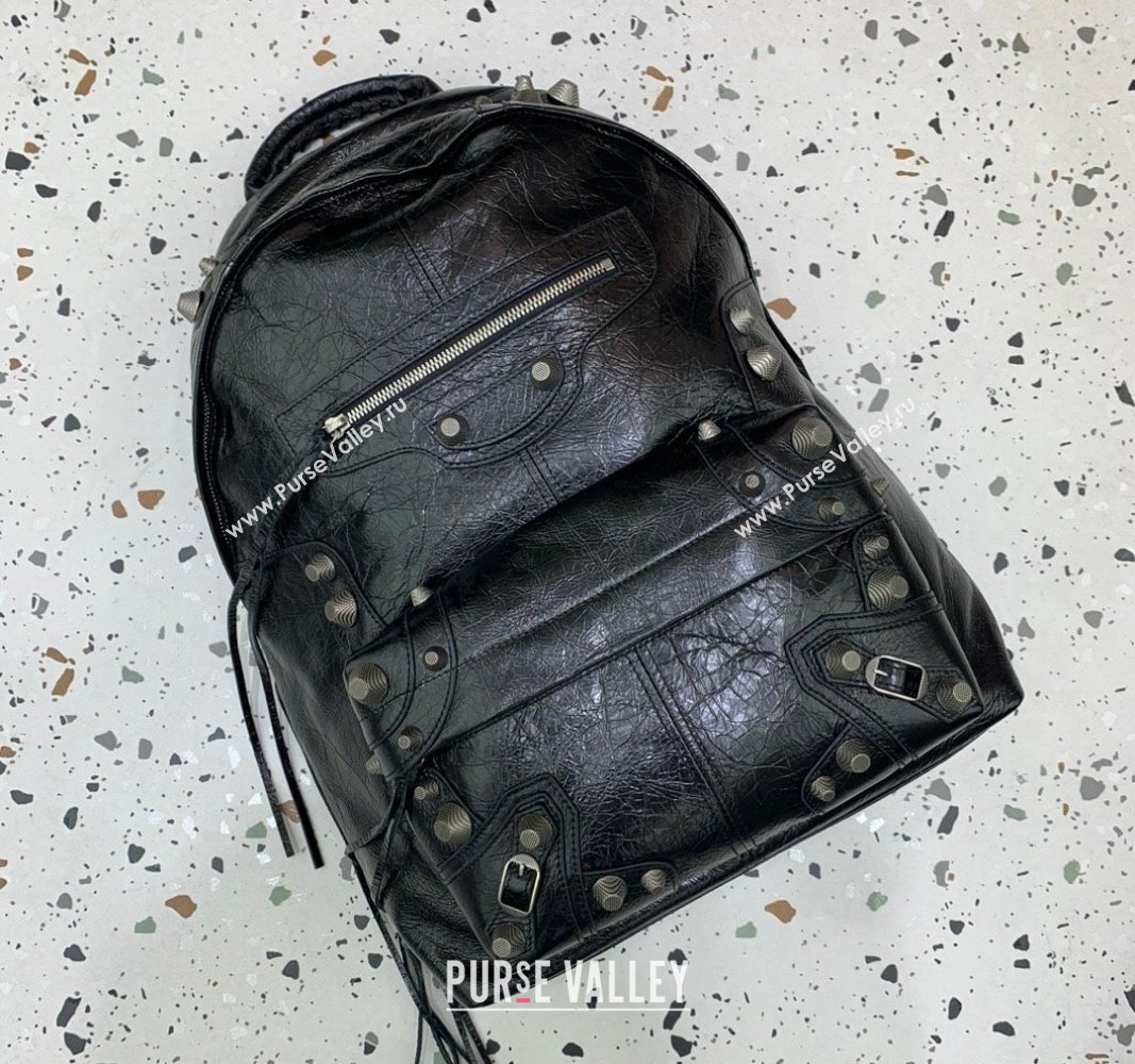 Balenciaga Le Cagole Backpack Bag in black calfskin leather - aged-silver hardware 2024 (JM-240527029)