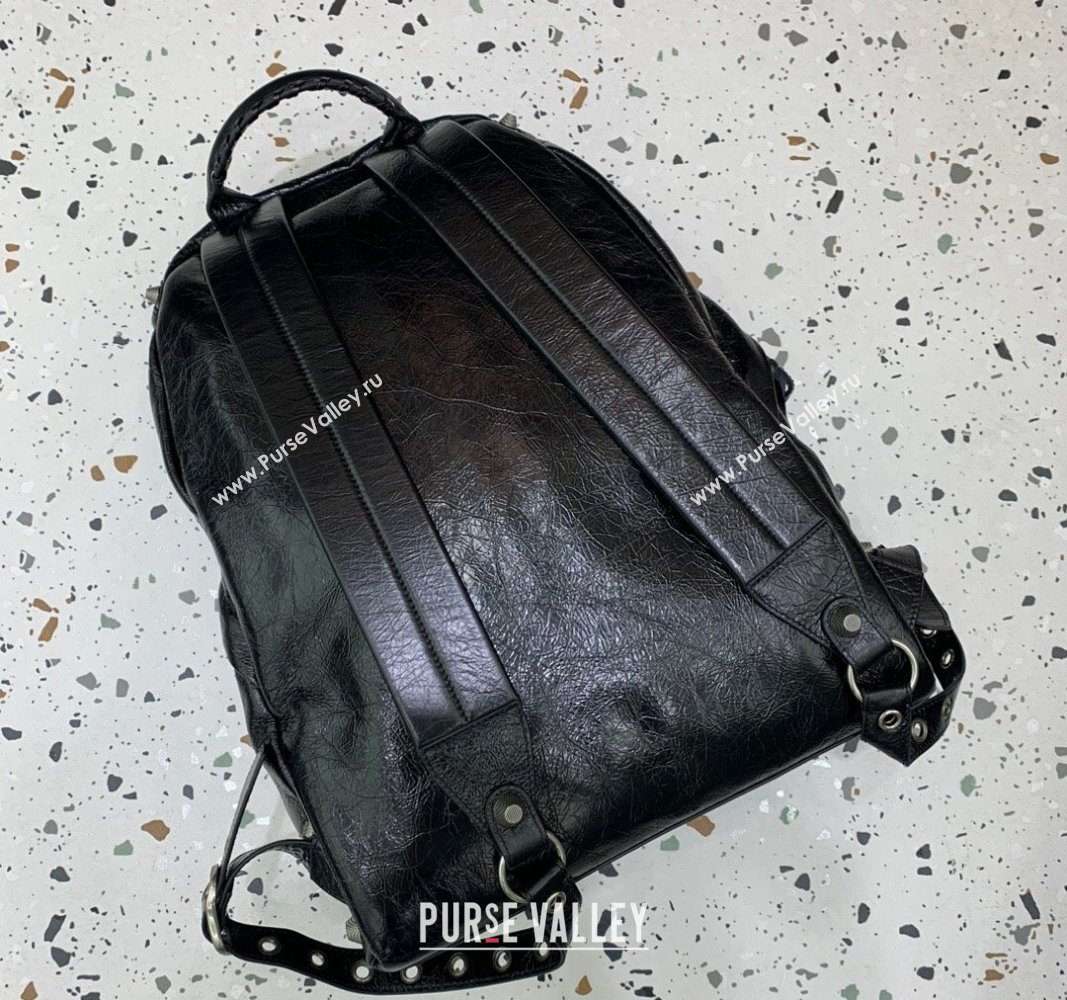 Balenciaga Le Cagole Backpack Bag in black calfskin leather - aged-silver hardware 2024 (JM-240527029)