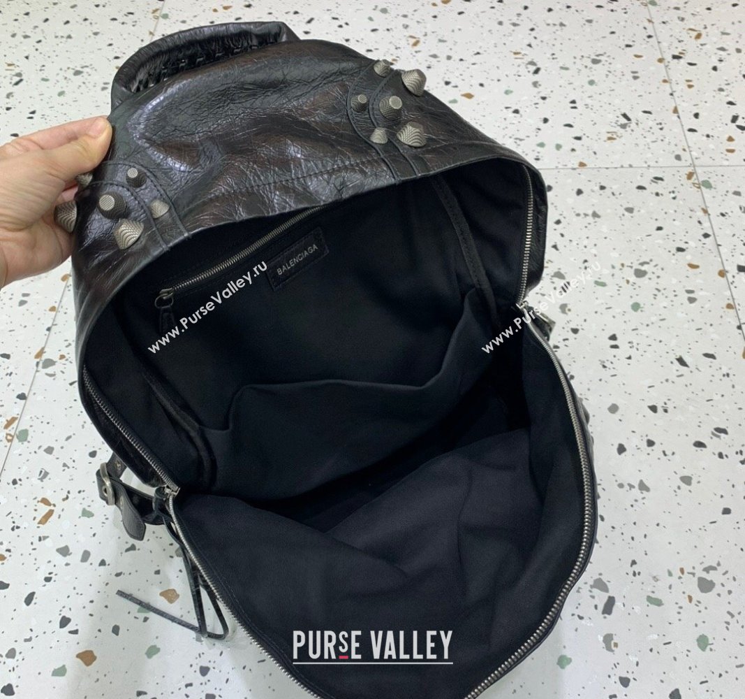 Balenciaga Le Cagole Backpack Bag in black calfskin leather - aged-silver hardware 2024 (JM-240527029)