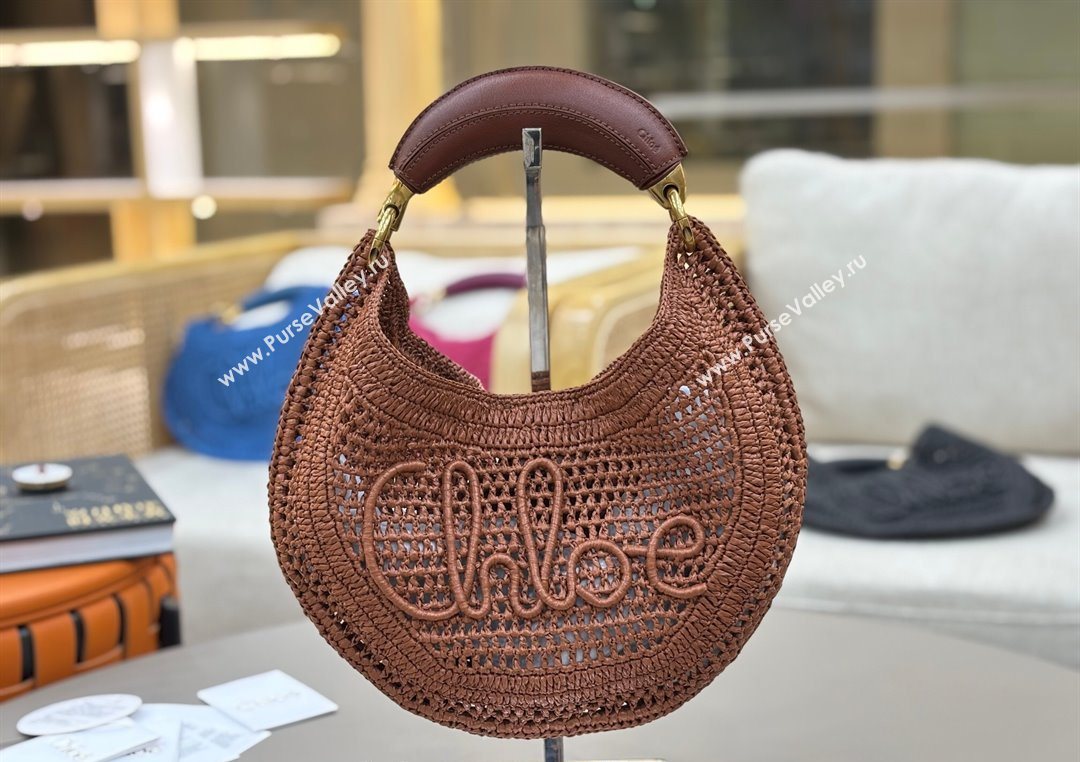 Chloe Summer Banana hobo bag in raffia straw Brown 2025 1668 (YY-250626085)