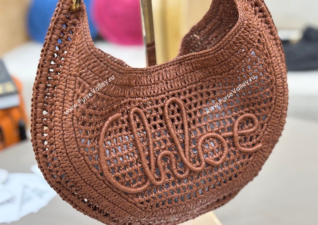 Chloe Summer Banana hobo bag in raffia straw Brown 2025 1668 (YY-250626085)