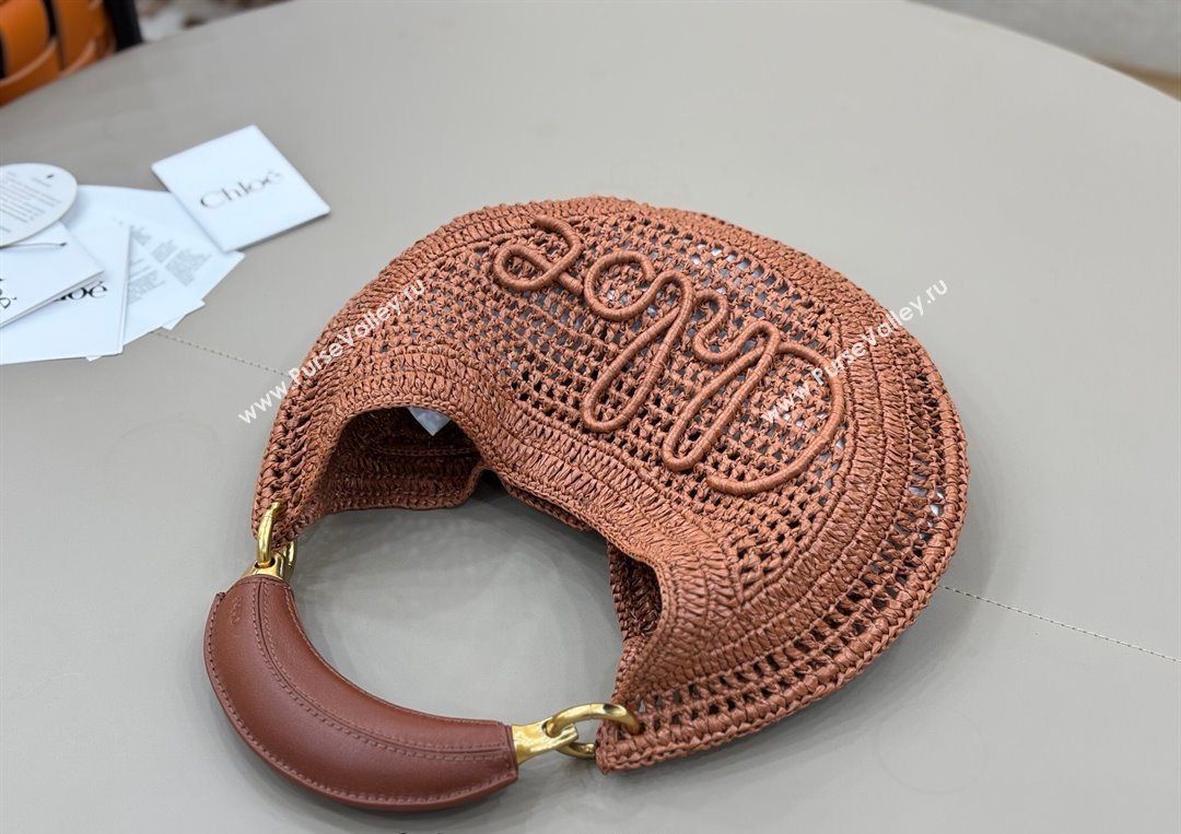 Chloe Summer Banana hobo bag in raffia straw Brown 2025 1668 (YY-250626085)
