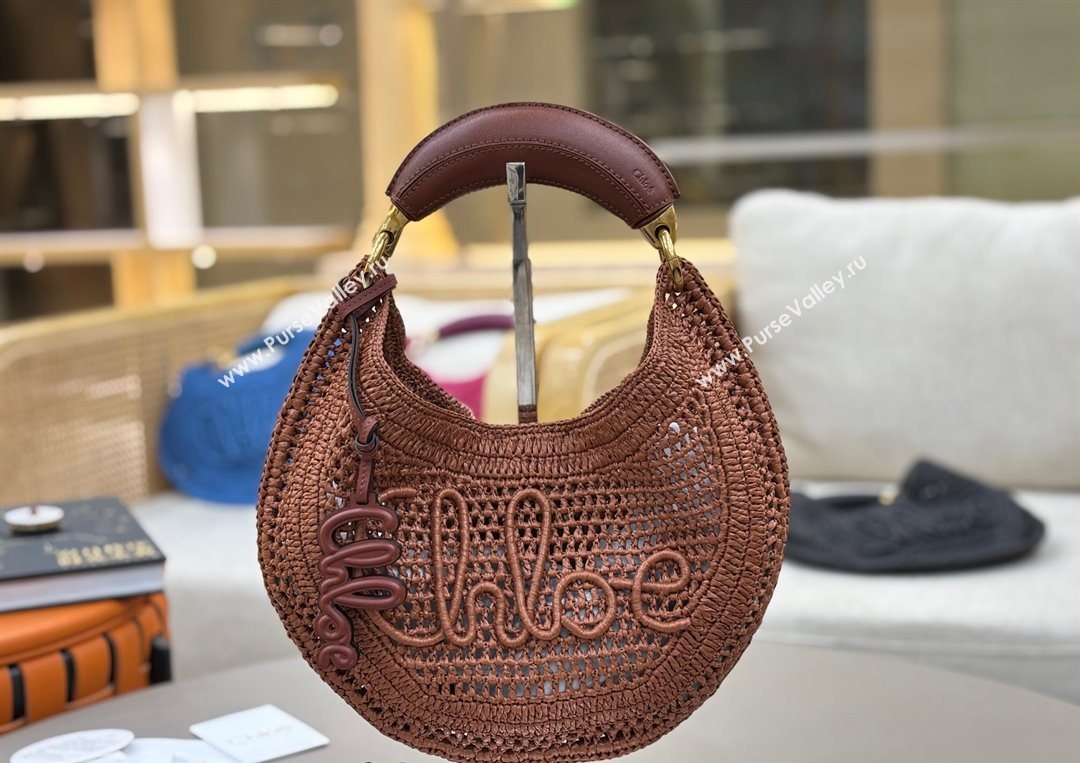 Chloe Summer Banana hobo bag in raffia straw Brown 2025 1668 (YY-250626085)