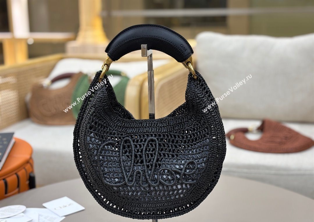Chloe Summer Banana hobo bag in raffia straw Black 2025 1668 (YY-250626086)