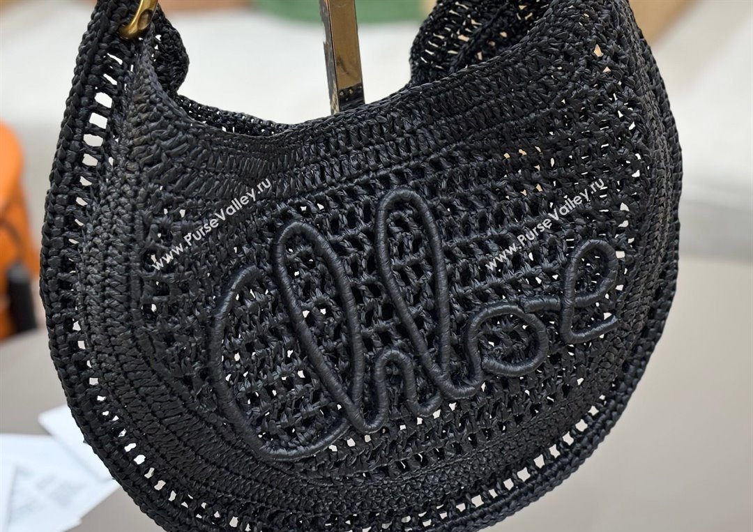 Chloe Summer Banana hobo bag in raffia straw Black 2025 1668 (YY-250626086)