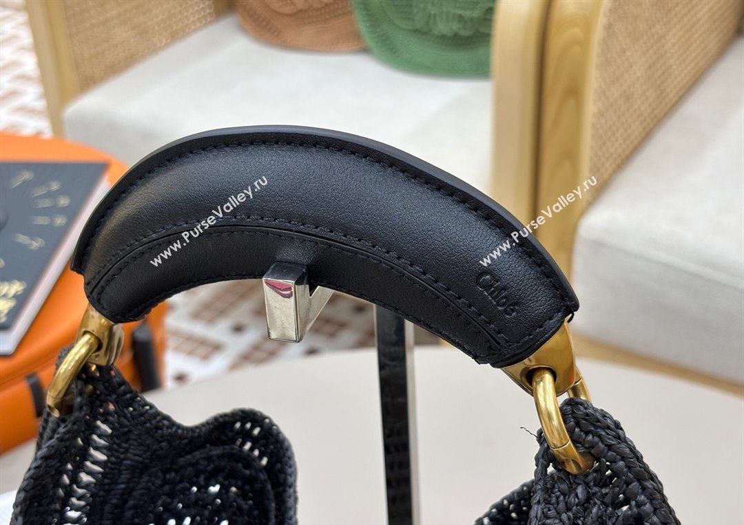 Chloe Summer Banana hobo bag in raffia straw Black 2025 1668 (YY-250626086)