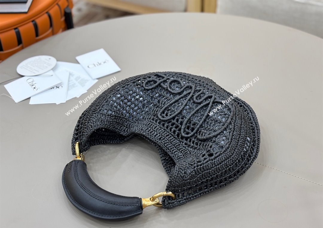 Chloe Summer Banana hobo bag in raffia straw Black 2025 1668 (YY-250626086)