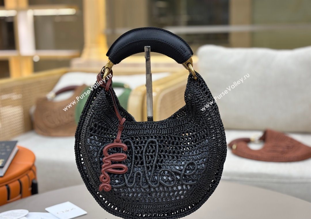 Chloe Summer Banana hobo bag in raffia straw Black 2025 1668 (YY-250626086)