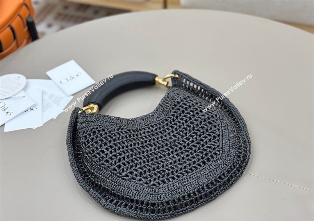 Chloe Summer Banana hobo bag in raffia straw Black 2025 1668 (YY-250626086)