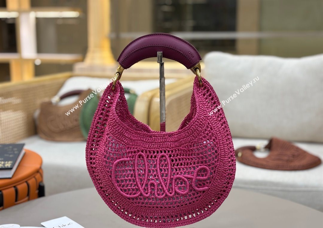 Chloe Summer Banana hobo bag in raffia straw Pink 2025 1668 (YY-250626087)
